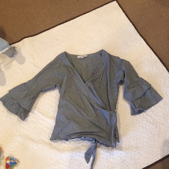 Ann Taylor LOFT Black and White Wrap/Tie Blouse - Picture 1 of 5